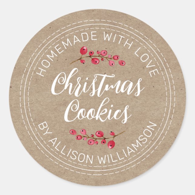 Rustic Homemade Christmas Cranberry Cookies Kraft  Classic Round Sticker (Front)