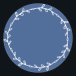 Rustic Homemade Classic Blue Write On Round Sticker<br><div class="desc">Rustic, simple and modern write on homemade sticker with a lovely white foliage wreath on a classic blue background. Simply write your name and the product name on the label. Exclusively designed for you by Happy Dolphin Studio. If you need any help or matching products, please contact us at happydolphinstudio@outlook.com....</div>