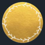 Rustic Homemade Classic Gold Write On Blank Round Sticker<br><div class="desc">Rustic, simple and modern write on homemade sticker with a lovely white foliage wreath on a classic gold background. Simply write your name and the product name on the blank label. Exclusively designed for you by Happy Dolphin Studio. If you need any help or matching products, please contact us at...</div>