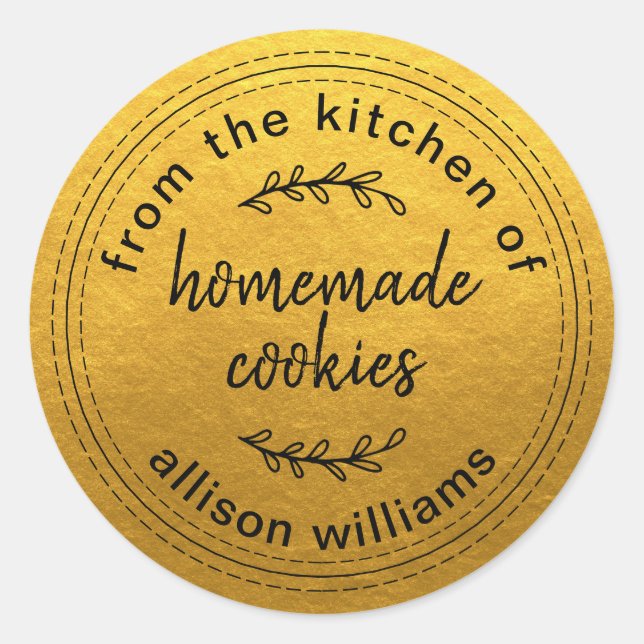 Rustic Homemade Cookies From the Kitchen of Gold Classic Round Sticker (Front)