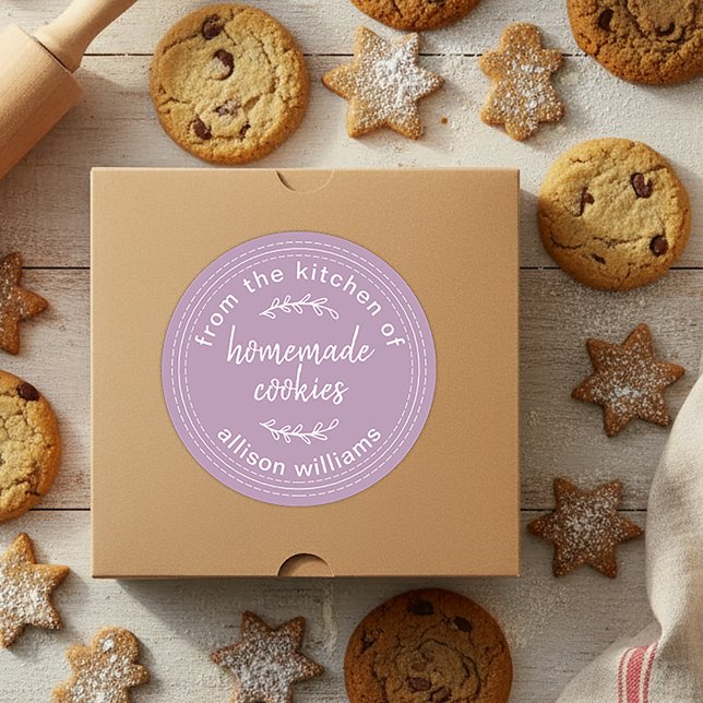 Rustic Homemade Cookies Lavender  Classic Round Sticker (Creator Uploaded)