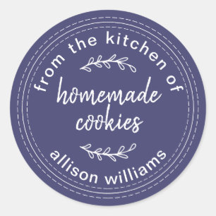 Rustic Homemade Cookies Navy Blue Classic Round Sticker