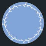 Rustic Homemade Cornflower Blue Write On Classic Round Sticker<br><div class="desc">Rustic, simple and modern write on homemade sticker with a lovely white foliage wreath on a cornflower blue background. Simply write your name and the product name on the label. Exclusively designed for you by Happy Dolphin Studio. If you need any help or matching products, please contact us at happydolphinstudio@outlook.com....</div>