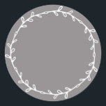 Rustic Homemade Flannel Grey Write On Classic Round Sticker<br><div class="desc">Rustic, simple and modern write on homemade sticker with a lovely white foliage wreath on a flannel grey background. Simply write your name and the product name on the label. Exclusively designed for you by Happy Dolphin Studio. If you need any help or matching products, please contact us at happydolphinstudio@outlook.com....</div>