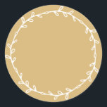 Rustic Homemade Gold Yellow Write On Classic Round Sticker<br><div class="desc">Rustic, simple and modern write on homemade sticker with a lovely white foliage wreath on a bright days gold yellow background. Simply write your name and the product name on the label. Exclusively designed for you by Happy Dolphin Studio. If you need any help or matching products, please contact us...</div>