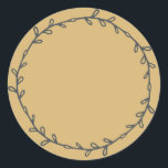 Rustic Homemade Gold Yellow Write On Classic Round Sticker<br><div class="desc">Rustic, simple and modern write on homemade sticker with a lovely off-black foliage wreath on a bright days gold yellow background. Simply write your name and the product name on the label. Exclusively designed for you by Happy Dolphin Studio. If you need any help or matching products, please contact us...</div>