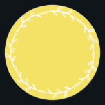 Rustic Homemade Illuminating Yellow Write On Classic Round Sticker<br><div class="desc">Rustic, simple and modern write on homemade sticker with a lovely white foliage wreath on an illuminating yellow background. Simply write your name and the product name on the label. Exclusively designed for you by Happy Dolphin Studio. If you need any help or matching products, please contact us at happydolphinstudio@outlook.com....</div>