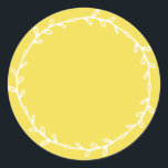 Rustic Homemade Illuminating Yellow Write On Classic Round Sticker<br><div class="desc">Rustic, simple and modern write on homemade sticker with a lovely white foliage wreath on an illuminating yellow background. Simply write your name and the product name on the label. Exclusively designed for you by Happy Dolphin Studio. If you need any help or matching products, please contact us at happydolphinstudio@outlook.com....</div>