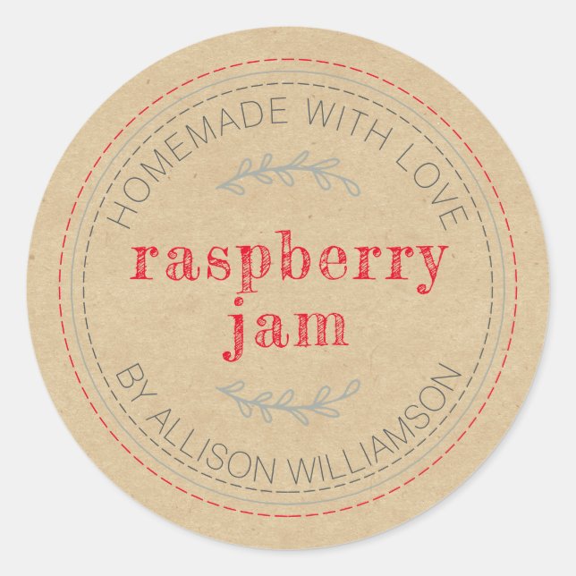 Rustic Homemade Jam Can Kraft Paper Jar Classic Round Sticker (Front)