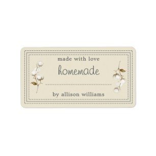 Rustic Homemade Label Cotton Sprig Antique White