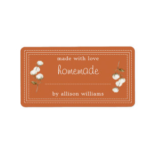 Rustic Homemade Label Cotton Sprig Burnt Orange