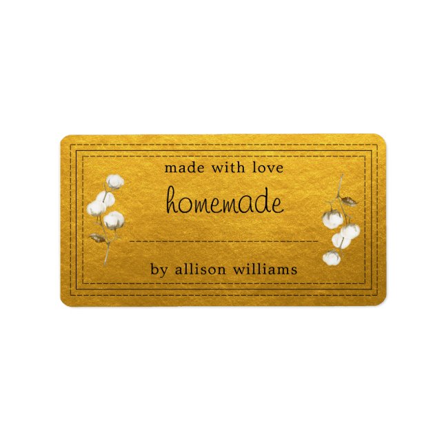 Rustic Homemade Label Cotton Sprig Gold (Front)