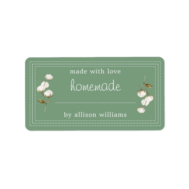 Rustic Homemade Label Cotton Sprig Green (Front)