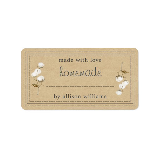 Rustic Homemade Label Cotton Sprig Kraft Paper (Front)