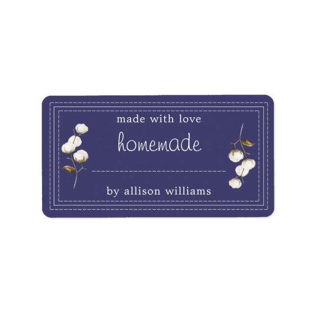Rustic Homemade Label Cotton Sprig Navy Blue (Front)