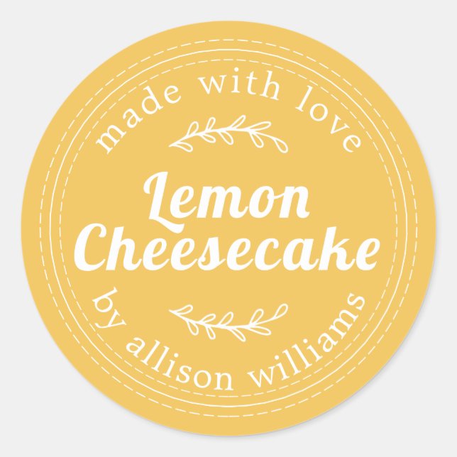 Rustic Homemade Lemon Cheesecake Yellow Classic Round Sticker (Front)