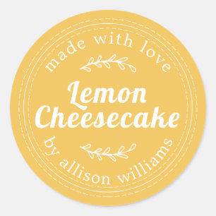 Rustic Homemade Lemon Cheesecake Yellow Classic Round Sticker