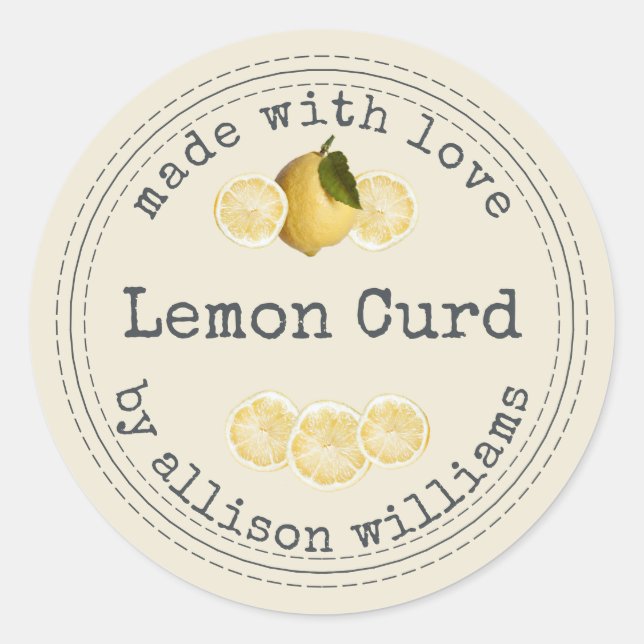 Rustic Homemade Lemon Curd Antique White Classic Round Sticker (Front)