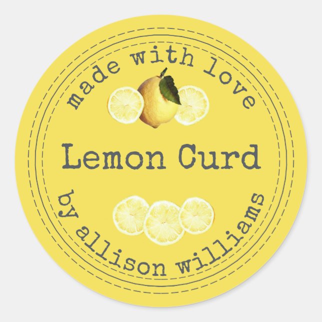 Rustic Homemade Lemon Curd Yellow  Classic Round Sticker (Front)