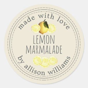 Rustic Homemade Lemon Marmalade Antique White Classic Round Sticker
