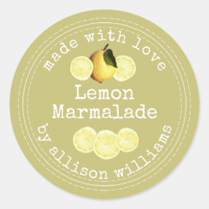Rustic Homemade Lemon Marmalade Green Classic Round Sticker