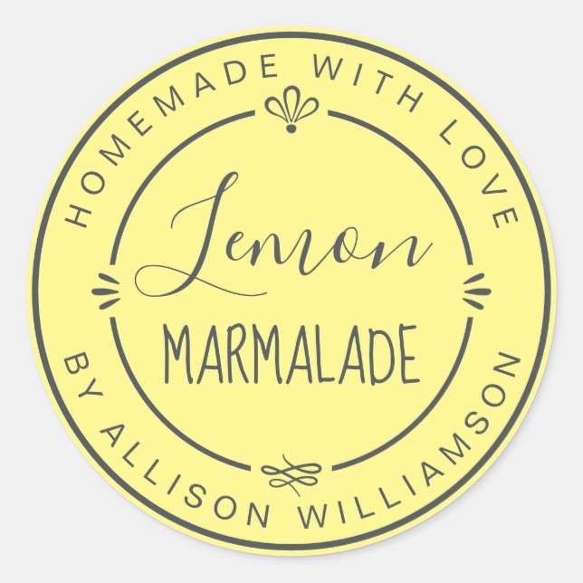 Rustic Homemade Lemon Marmalade Pastel Yellow Classic Round Sticker (Front)