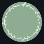Rustic Homemade Mineral Green Write On Classic Round Sticker<br><div class="desc">Rustic, simple and modern write on homemade sticker with a lovely white foliage wreath on a mineral green background. Simply write your name and the product name on the label. Exclusively designed for you by Happy Dolphin Studio. If you need any help or matching products, please contact us at happydolphinstudio@outlook.com....</div>