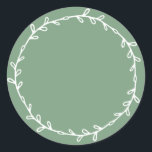 Rustic Homemade Mineral Green Write On Classic Round Sticker<br><div class="desc">Rustic, simple and modern write on homemade sticker with a lovely white foliage wreath on a mineral green background. Simply write your name and the product name on the label. Exclusively designed for you by Happy Dolphin Studio. If you need any help or matching products, please contact us at happydolphinstudio@outlook.com....</div>