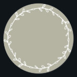 Rustic Homemade Moss Grey Write On Classic Round Sticker<br><div class="desc">Rustic, simple and modern write on homemade sticker with a lovely white foliage wreath on a moss grey background. Simply write your name and the product name on the label. Exclusively designed for you by Happy Dolphin Studio. If you need any help or matching products, please contact us at happydolphinstudio@outlook.com....</div>