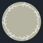 Rustic Homemade Moss Grey Write On Classic Round Sticker<br><div class="desc">Rustic, simple and modern write on homemade sticker with a lovely white foliage wreath on a moss grey background. Simply write your name and the product name on the label. Exclusively designed for you by Happy Dolphin Studio. If you need any help or matching products, please contact us at happydolphinstudio@outlook.com....</div>