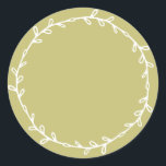 Rustic Homemade Olive Green Write On Classic Round Sticker<br><div class="desc">Rustic, simple and modern write on homemade sticker with a lovely white foliage wreath on an olive green background. Simply write your name and the product name on the label. Exclusively designed for you by Happy Dolphin Studio. If you need any help or matching products, please contact us at happydolphinstudio@outlook.com....</div>