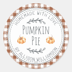 Rustic Homemade Pumpkin Pie TerraCotta Check Classic Round Sticker