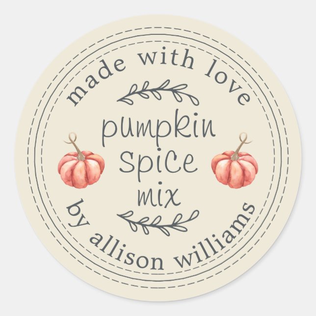 Rustic Homemade Pumpkin Spice Mix Antique White Classic Round Sticker (Front)