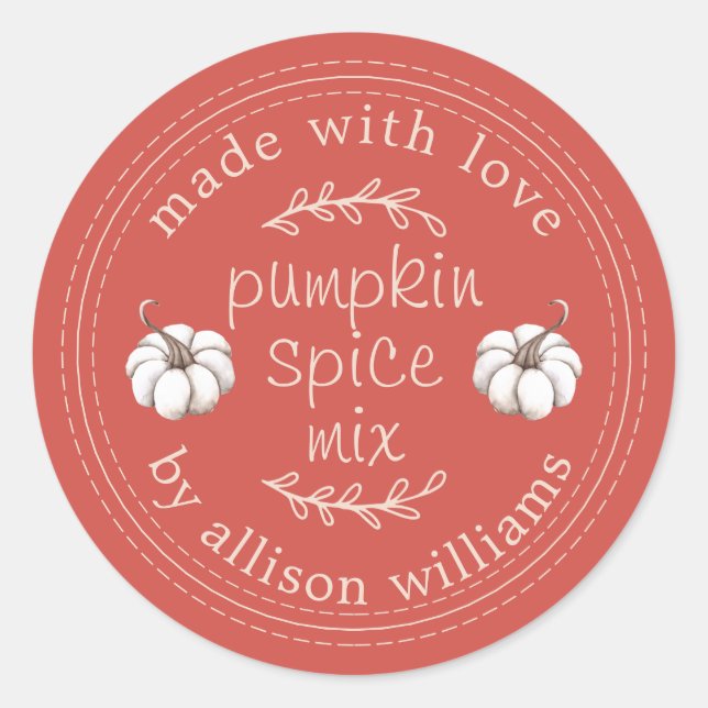 Rustic Homemade Pumpkin Spice Mix Autumn Red Classic Round Sticker (Front)