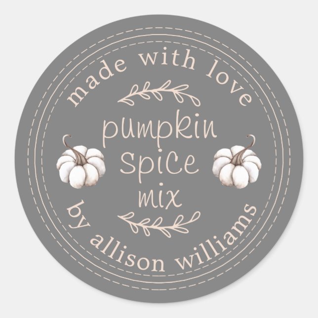 Rustic Homemade Pumpkin Spice Mix Dark Grey Classic Round Sticker (Front)