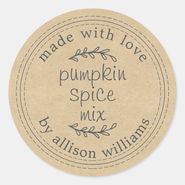 Rustic Homemade Pumpkin Spice Mix Kraft Paper Classic Round Sticker (Front)