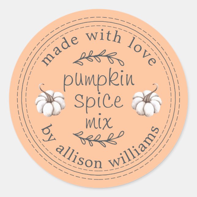 Rustic Homemade Pumpkin Spice Mix Orange Classic Round Sticker (Front)