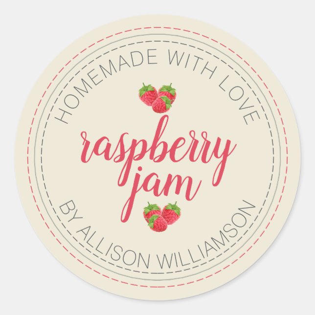 Rustic Homemade Raspberry Jam Can Antique White Classic Round Sticker (Front)