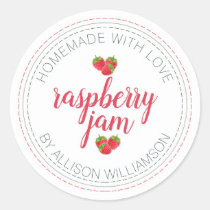Rustic Homemade Raspberry Jam Can Jar White Classic Round Sticker