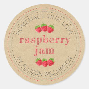 Rustic Homemade Raspberry Jam Can Kraft Paper Jar Classic Round Sticker