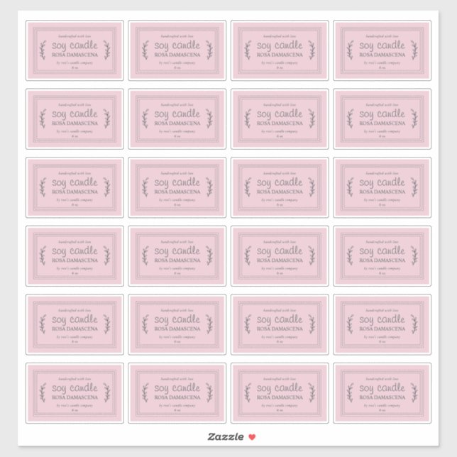Rustic Homemade Soy Candle Labels 24x Parfait Pink (Sheet)