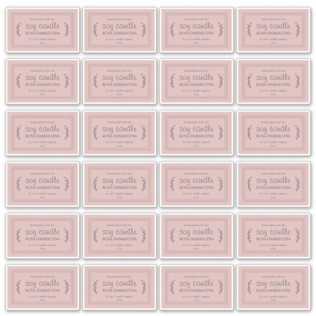 Rustic Homemade Soy Candle Labels 24x Silver Pink (Front)
