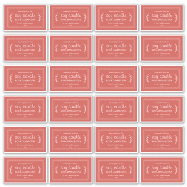 Rustic Homemade Soy Candle Labels 24x Warm Red (Front)