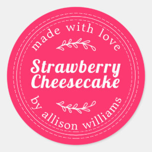 Rustic Homemade Strawberry Cheesecake Pink Classic Classic Round Sticker