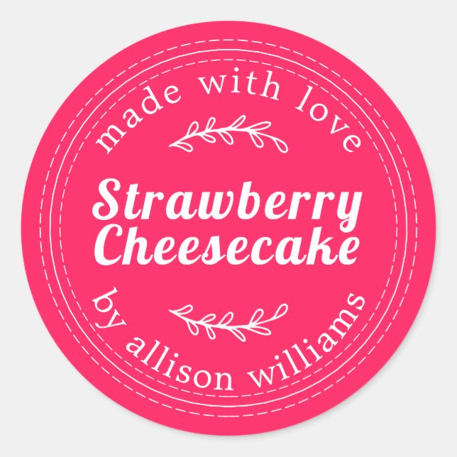 Rustic Homemade Strawberry Cheesecake Pink Classic Classic Round Sticker (Front)