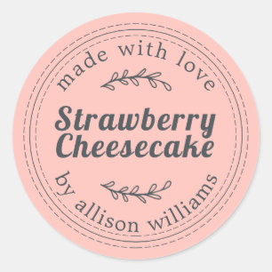 Rustic Homemade Strawberry Cheesecake Pink Classic Round Sticker