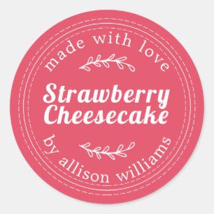 Rustic Homemade Strawberry Cheesecake Pink Classic Round Sticker