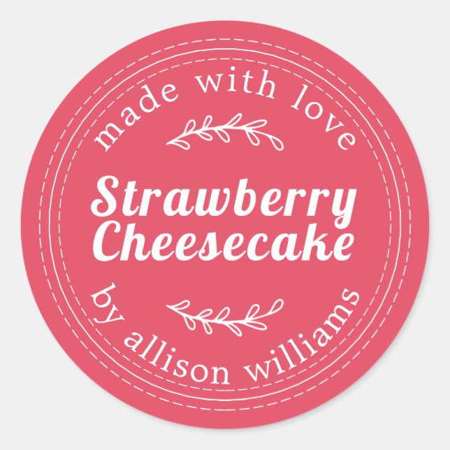 Rustic Homemade Strawberry Cheesecake Pink Classic Round Sticker (Front)
