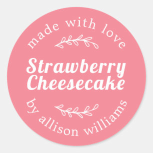 Rustic Homemade Strawberry Cheesecake Pink Classic Round Sticker