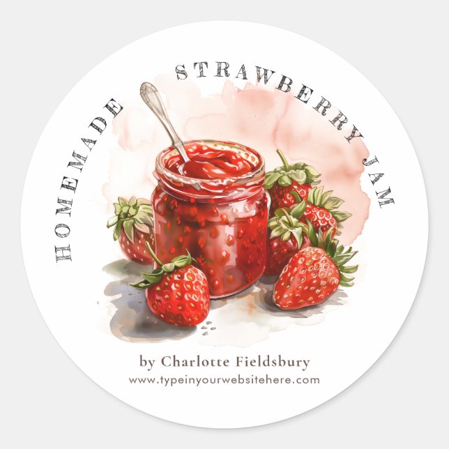 Rustic Homemade Strawberry Jam Jar Canning Label (Front)